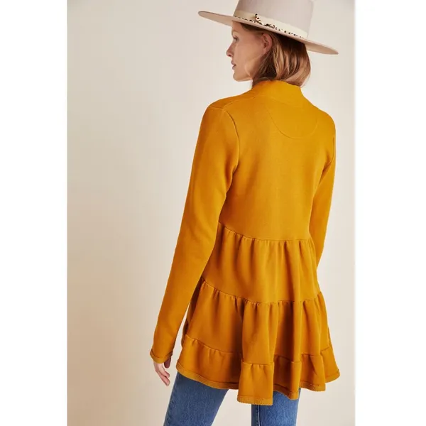 Anthropologie Lila Tiered Babydoll Cardigan Women M Mustard Boho Cottagecore - Image 3