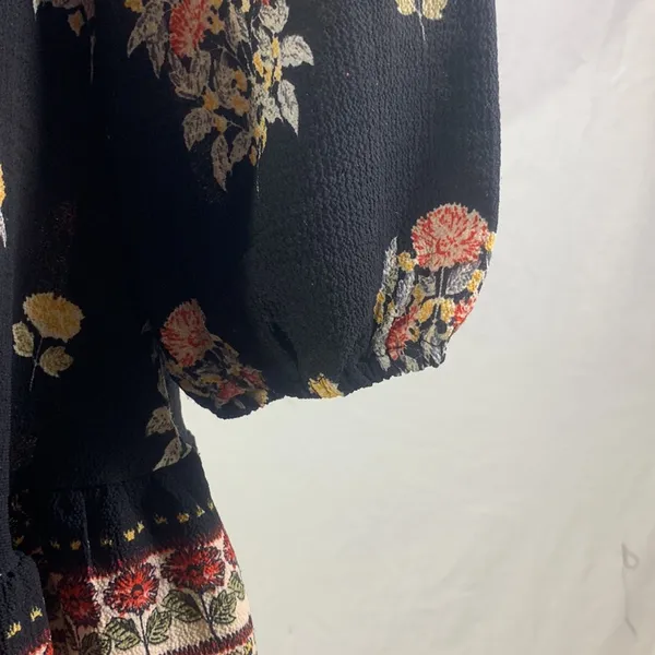Funky Soul Long Sleeve Boho Hippie Black Floral Dress Size Medium - Image 6