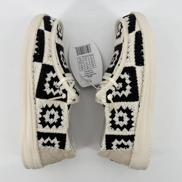 Hey Dude Wendy Cottage Crochet‎ Slip On Shoe Black White Women 5 Granny Square - Image 6