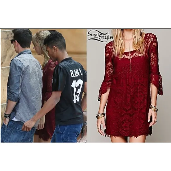 Free People Lace Mini Dress Small Burgundy Boho Bell‎ Sleeve Festival Wedding - Image 2