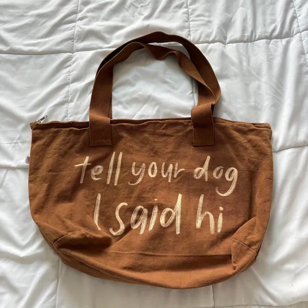 Tell Your Dog I Said Hi Canvas Tote Bag Brown Zip Made in USA 100% Cotton - Image 4