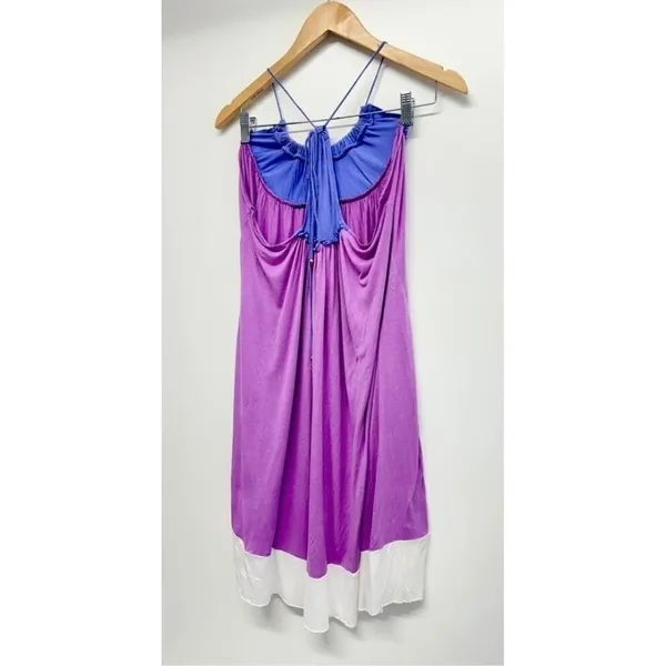 Calypso Christiane Celle Purple Colorblock Ruffle‎ Halter Mini Dress XS - Image 4