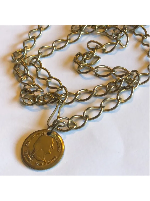 Vintage Brass George Washington Faux Coin Chain Belt - Image 2