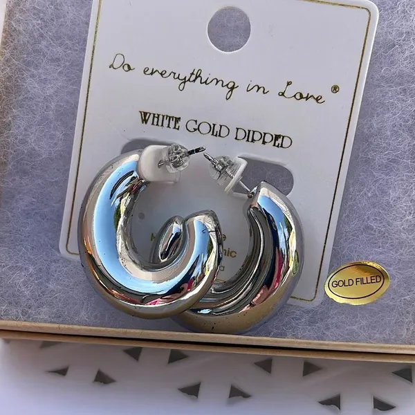 NWT 14K GP “Do everything in Love “ big puffy hoops - Image 2