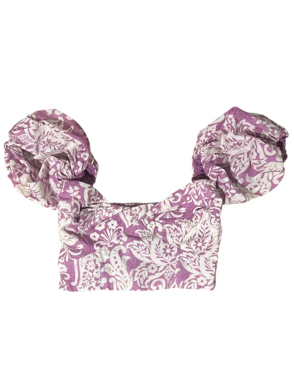 Abercrombie & Fitch NWOT Purple Floral Puff Sleeve Smocked Crop Top S - Image 2