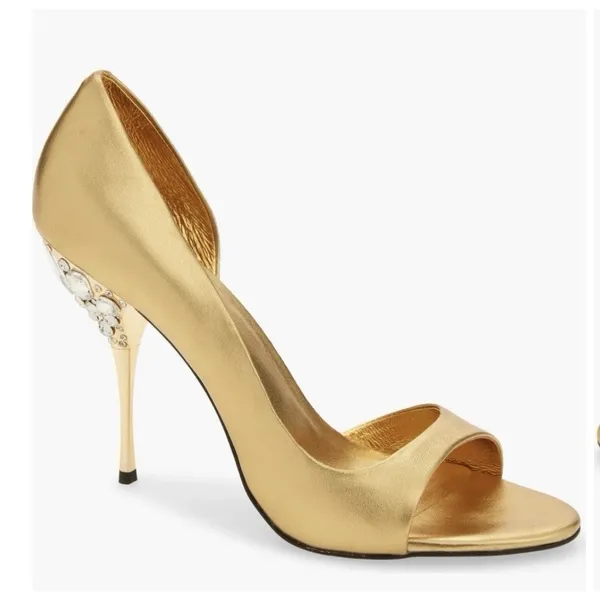 Alluria Crystal Heel Sandal Jeffrey Campbell Size 9 Gold Jeweled Peep Toe - Image 2