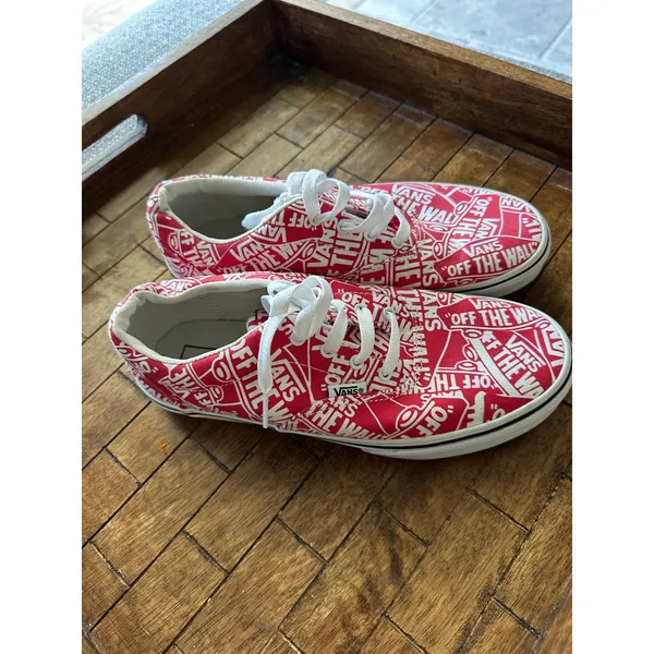 Vans Authentic Off The‎ Wall Logo Print Red White Sneakers Youth 5 VGUC - Image 2