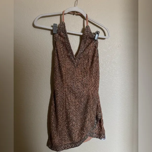 X by NBD Rischa Dress in Candy Beaded Sequin Halter Mini Dress Sz XS‎ NEW Peach - Image 4
