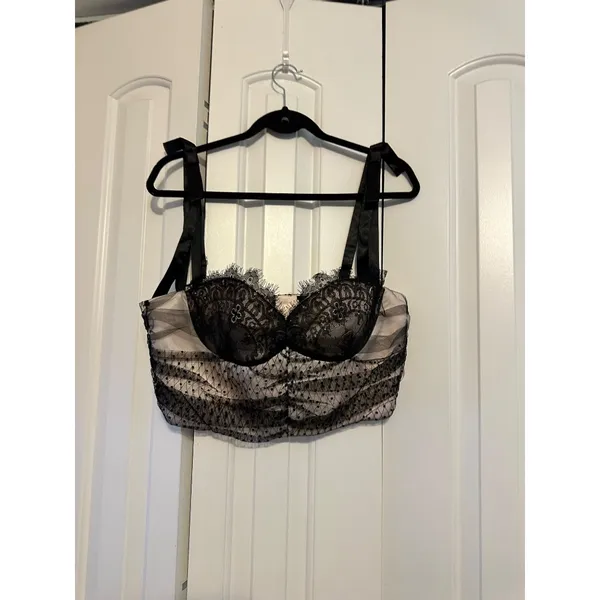 Akira Rica Rica Off Corset Crop Top Black Lace Mesh Tie Strap Large‎ NWT - Image 2