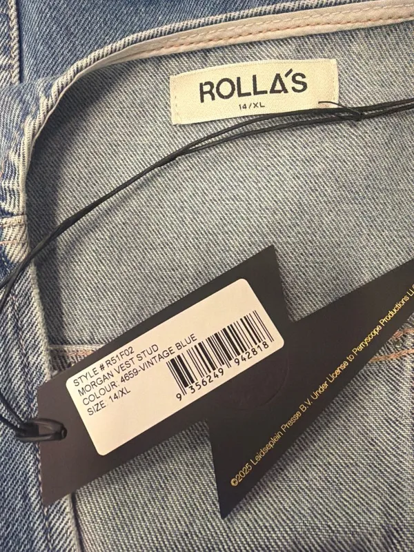 Rolla's Morgan AC/DC Vest Stud Vintage Blue Womens Size XL - Image 8