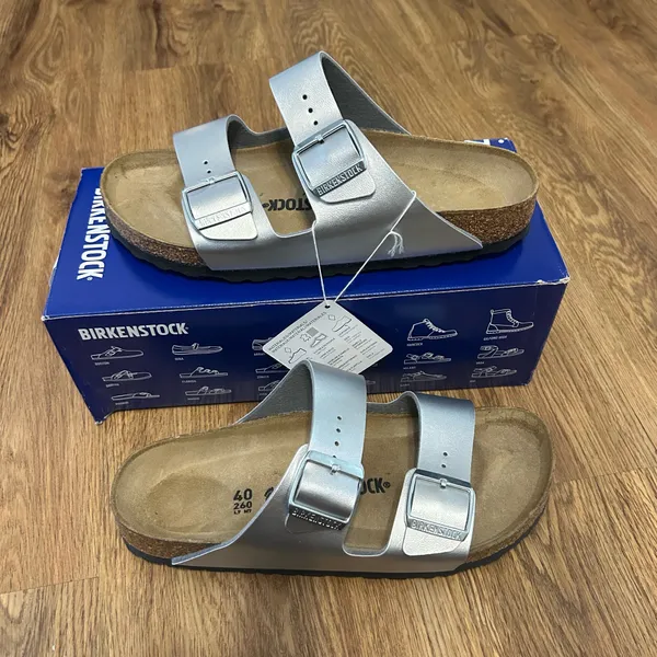 Birkenstock Arizona silver gladiator sandals shoes new - Image 9