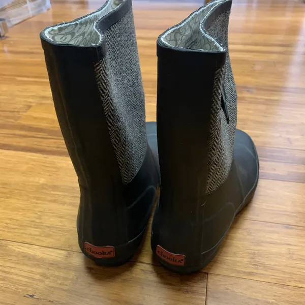Chooka Classic Mid Cafe‎ Racer Herringbone Black Rain Boots Womens 10 Waterproof - Image 2