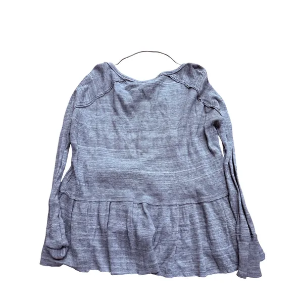 We The Free Free People Gray Waffle Knit Peplum Henley‎ Top Long Sleeve XS - Image 2