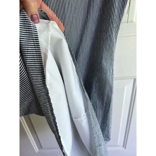 Judith March Blue and White Pinstriped Dress Mint Green Embroidery Size Small - Image 7