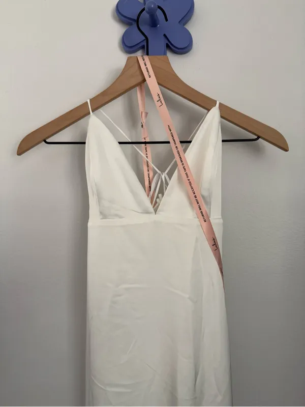 Lulus Medium NEW Lupita White Satin Tie-Back Maxi Dress Bridal Wedding Minimal - Image 3