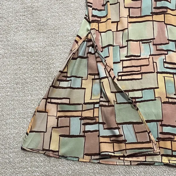 12th Tribe Geometric Block Print Maxi Dress in Beige, Mint & Terracotta Size L - Image 5