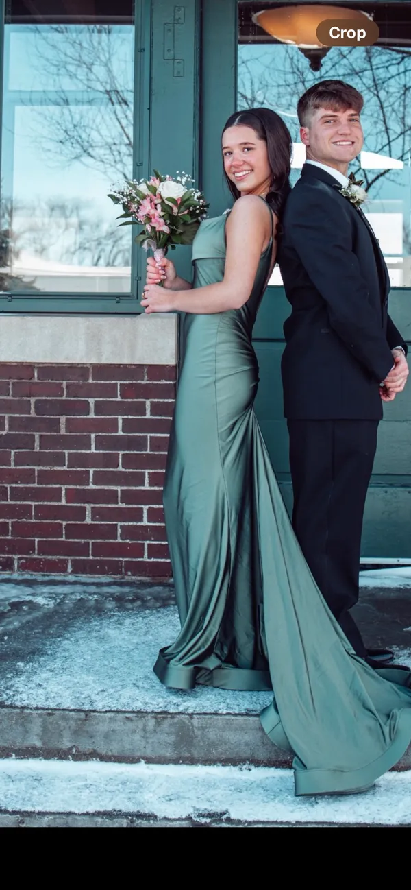 Jessica Angle Olive Green Prom Dress - Image 4