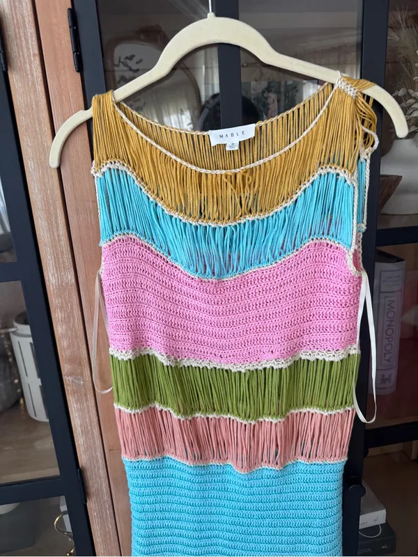 Mable fringe crochet dress Vacation Worthy Maxi Coverup colorful resortwear aqua - Image 7