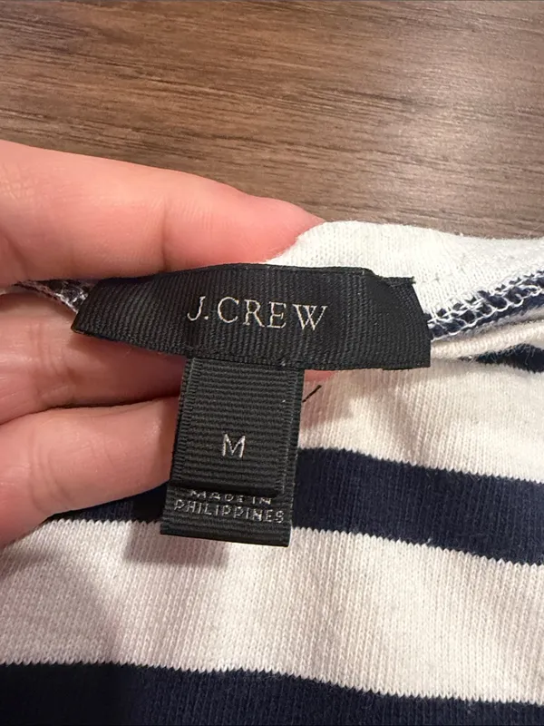 J. Crew Navy and White Striped Boatneck 3/4 Sleeve Top Large C60-034 - Image 2