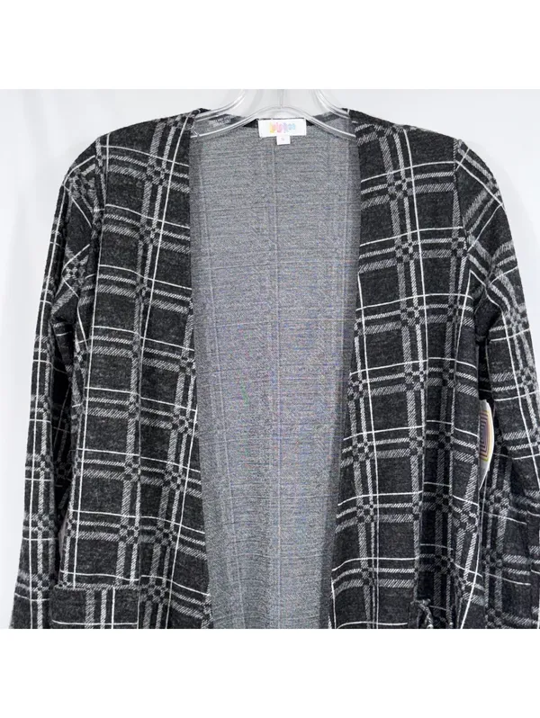 LuLaRoe Sarah Small Black Gray Plaid Long Cardigan NWT - Image 2