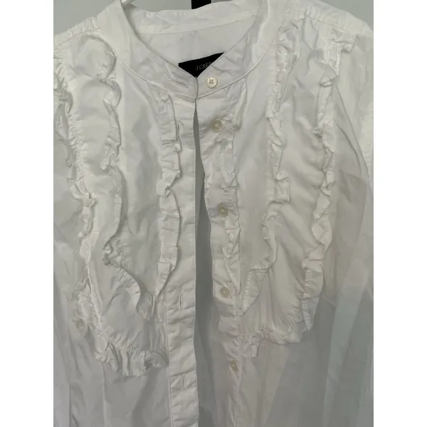 J Crew Band Collar Ruffle Button Up Shirt Size S White Preppy Office Career - Image 5