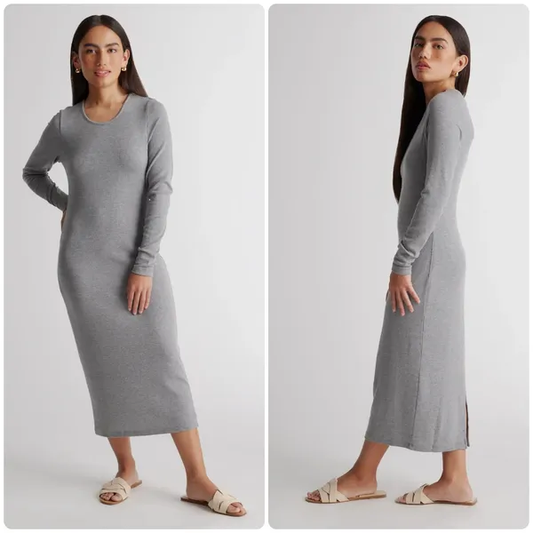 Quince Womens Soft Tencel Rib Knit Long Sleeve Midi‎ Lounge Dress Size XS Gray - Image 2