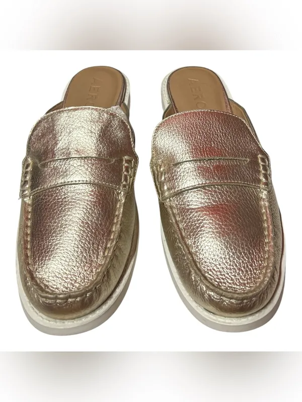 Aerosoles Salome Gold Metallic Pebbled Leather Finish Slip-On Mules Penny Loafer - Image 2