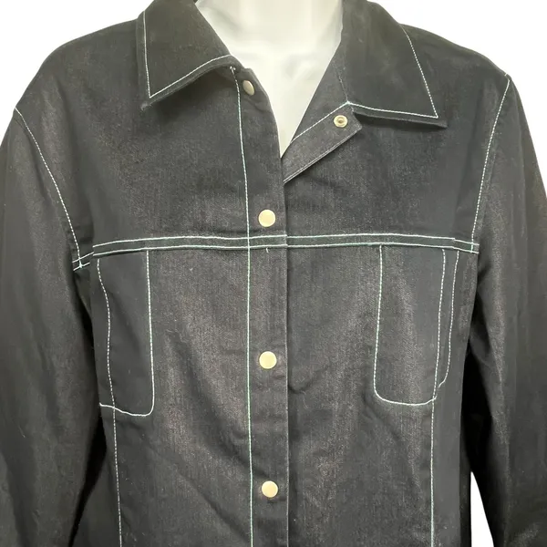 Coldwater Creek Blue Lightweight‎ Jacket Contrast Stitch Snap Front Size 14 - Image 3