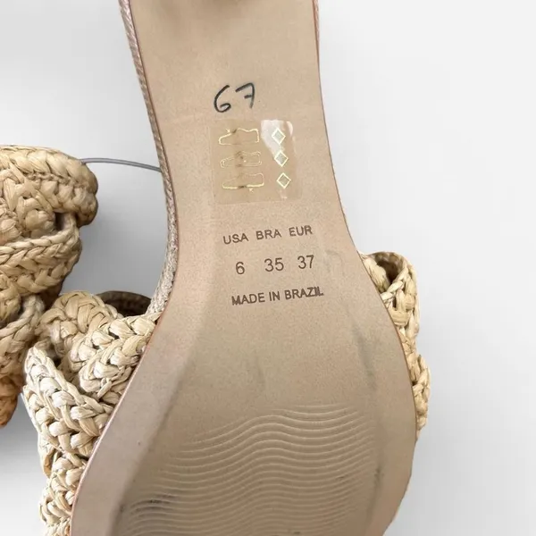 Axel tan nude straw woven square toe heeled slip on sandals sz 6 women - Image 6