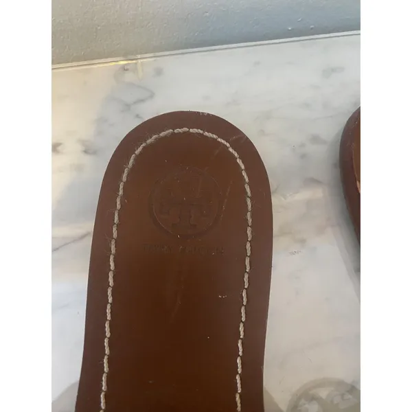 Tory Burch Gabriel Shoes Womens Size 10 Black Miller Thong Sandals Leather Logo - Image 3