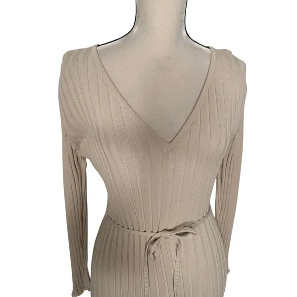 DISSH Beige Ribbed Knit Midi Dress Size L - Image 5