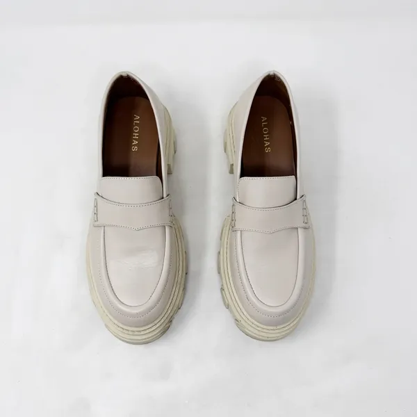 [Alohas] Cream Trailblazer Chunky Heel Penny Loafers Genuine Leather Sz 10 EU 40 - Image 4