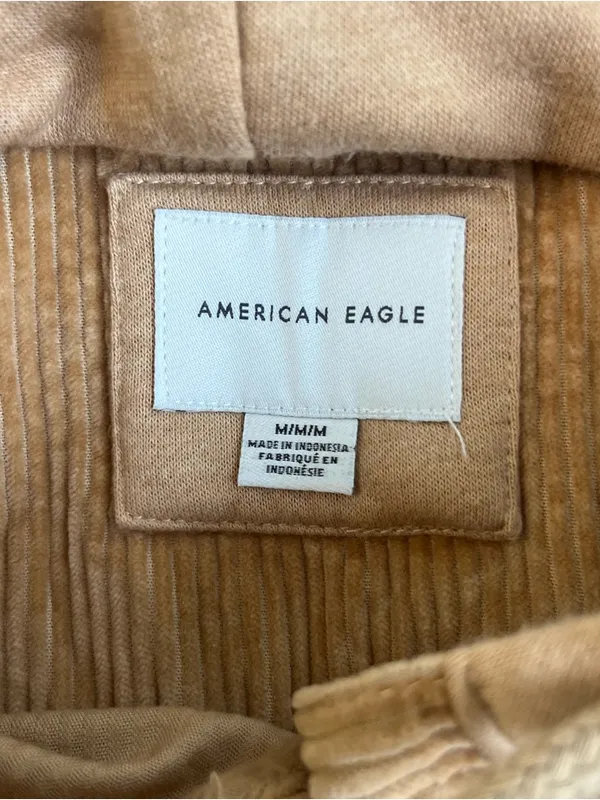 American Eagle AE Hooded Cropped Corduroy Button Up Shirt Shacket Small M Top - Image 3
