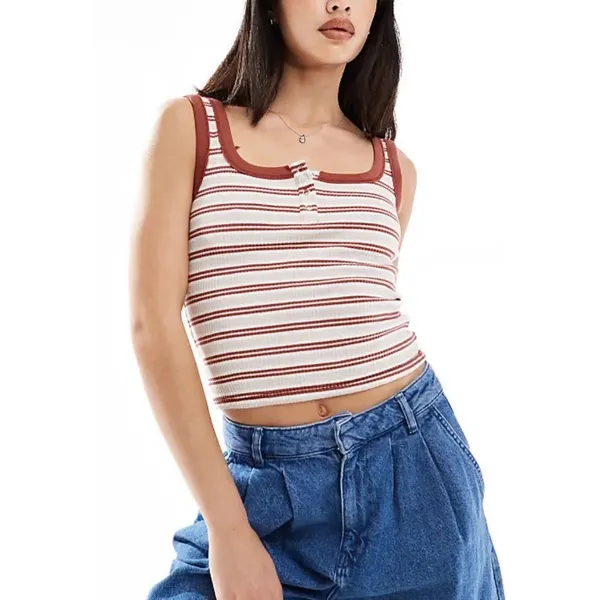 Cotton On The 91 Womens Tank Size XS Dark Sepia Stripe Rory Henley Retro Sport - Image 2