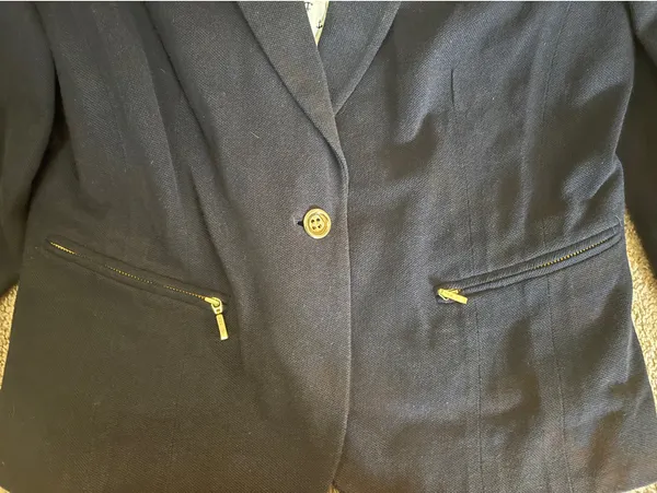 Classic Navy Blazer with Patterned Lining Blue Size M - Image 4