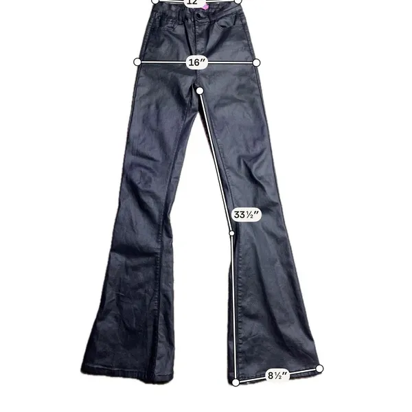 Edikted Black Coated Flare Jeans High‎ Waisted Bell Bottom Pants Juniors Small - Image 3
