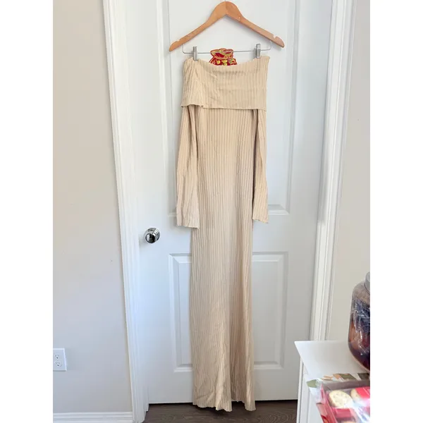 Peppermayo NWT‎ Jacqueline Knit Maxi Dress Beige XS-S Casual Neutral Bodycon - Image 5