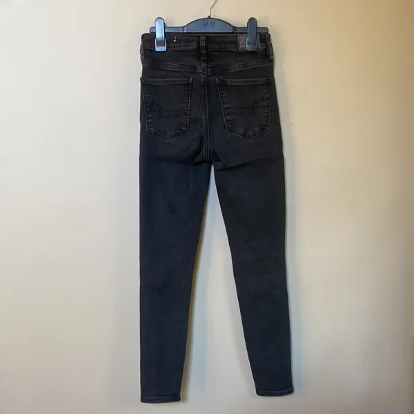 American Eagle super hi rise black distressed ripped skinny jeans - Image 5