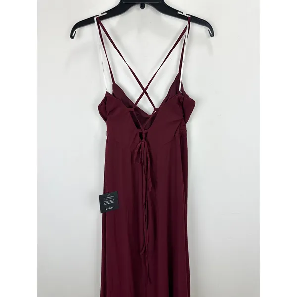 Lulus Event Ready Burgundy Backless Lace-Up Maxi Dress Chiffon Formal Medium NWT - Image 12