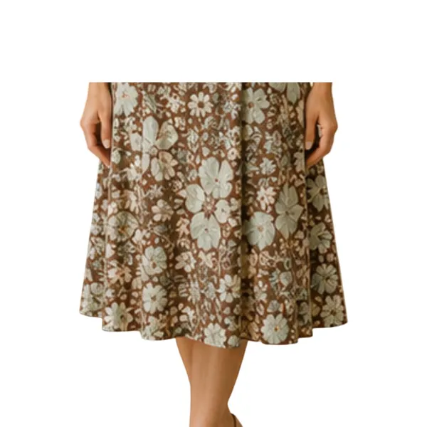 Lapis Floral Skirt Womens Size L Brown Blue A Line Pull On Mid Rise Flowy Comfy - Image 11