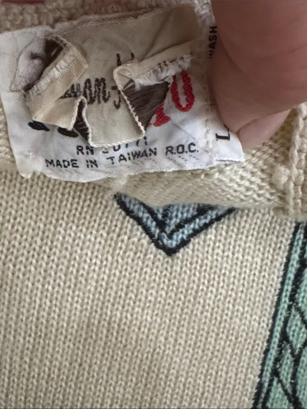 Vintage Unbranded Cotton Cream Graphic Crewneck Sweater Size Large - Image 11