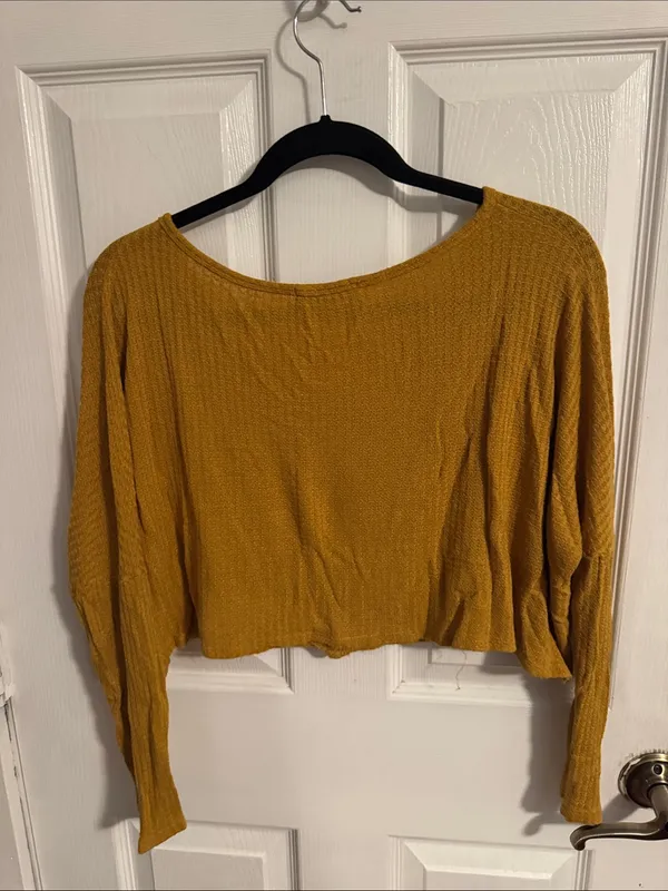 Ambiance Mustard Yellow Cropped Button-Up Top - Image 4