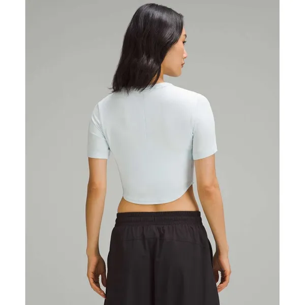 Lululemon Hold Tight Cropped Short Sleeve Ribbed TShirt ~4 Light Blue Curved Hem - Image 2