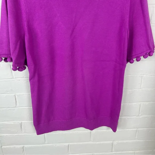 NWT Banana Republic Pink Purple Knit Pom Detail Short Sleeve Sweater Size XS - Image 4