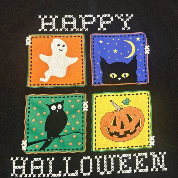 Happy Halloween 3X T-shirt Womens Black Shirt Ghost Owl Cat Jack O Lantern - Image 5