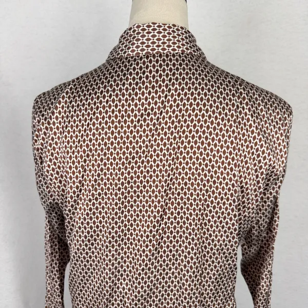 Abercrombie & Fitch Button Up Shirt Womens Small Geometric Satin Brown Office - Image 5