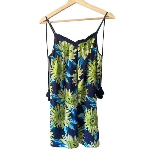 Aerie Gauzy Cotton Floral Tassel Swim Cover‎ Dress Size S Blue Green Boho Beach - Image 2