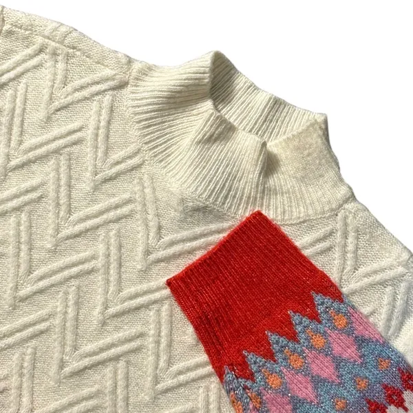 St Johns Bay Womens Mock Neck Fair Isle Cable Knit Sweater Cream Red Large - Image 2
