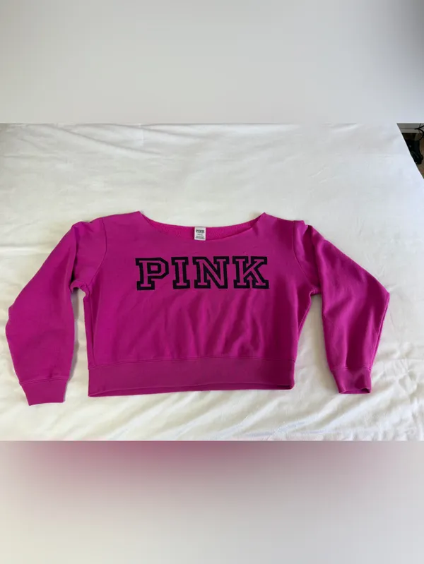 PINK - Victoria's Secret Everyday Lounge Crop Crew Sweater Jacket Top Fuchsia L - Image 7