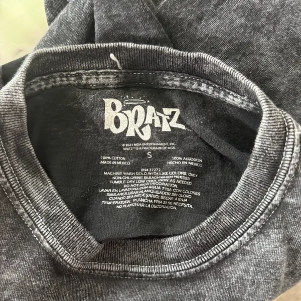 BRATZ Y2K Vibes Dark Grey Acid Wash Reworked Side Slit Angel Dolls Graphic Tee - Image 9